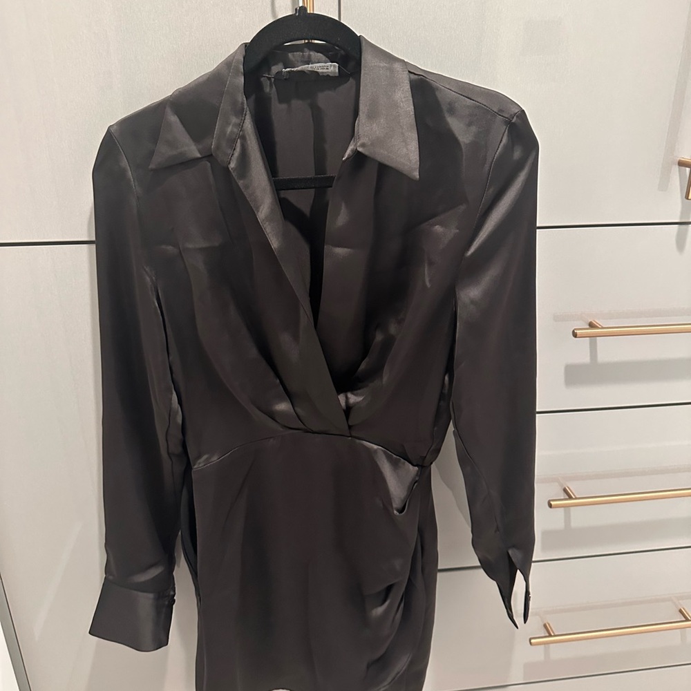 Zara Black Satin wrap dress